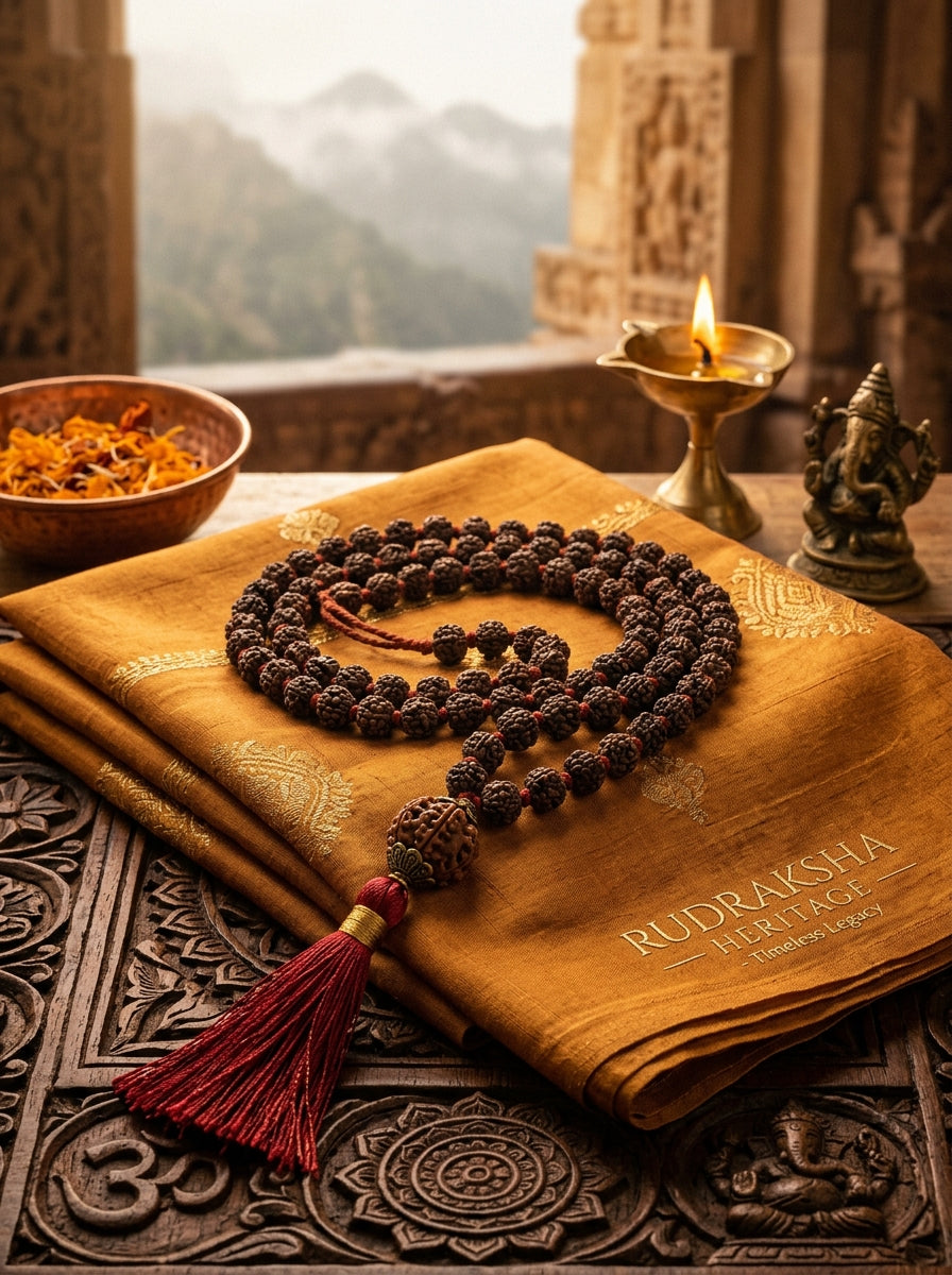 Venaura Premium Rudraksha Mala – Spiritual Protection, Peace & Positive Energy